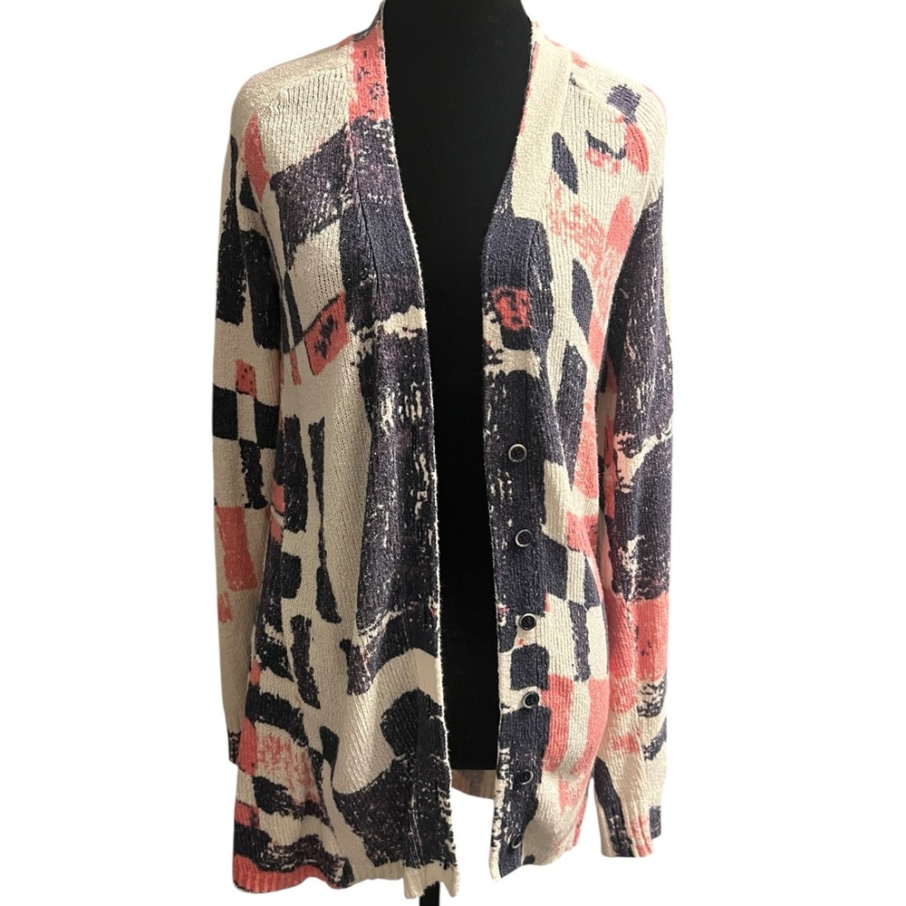 Field Flower Anthropologie Abstract Art Cardigan Sweater Small Cotton Blend